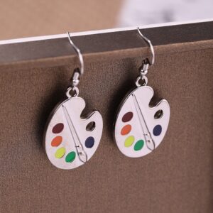 Artist Paint Palette and Brush Enamel Pendant Earrings Zinc Alloy Dangle Drop Earrings Delicate Gift for Painter Artists Women Girls