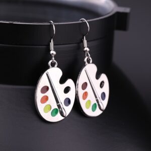 Artist Paint Palette and Brush Enamel Pendant Earrings Zinc Alloy Dangle Drop Earrings Delicate Gift for Painter Artists Women Girls