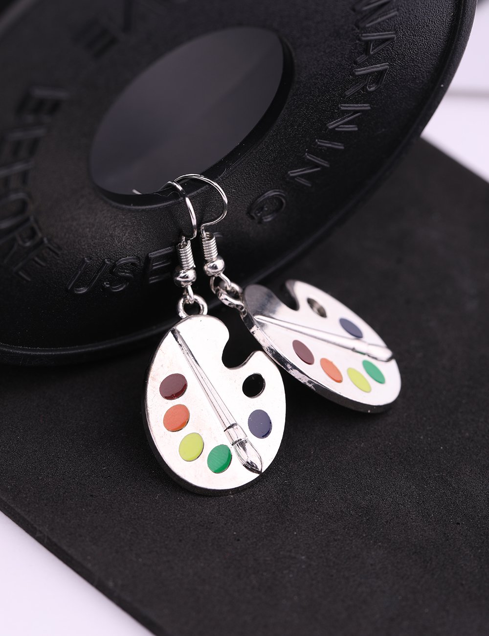 Artist Paint Palette and Brush Enamel Pendant Earrings Zinc Alloy Dangle Drop Earrings Delicate Gift for Painter Artists Women Girls