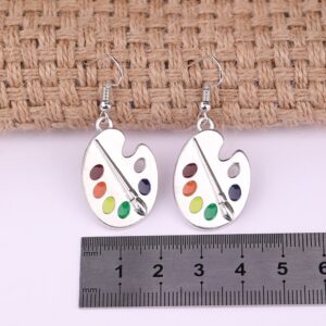 Artist Paint Palette and Brush Enamel Pendant Earrings Zinc Alloy Dangle Drop Earrings Delicate Gift for Painter Artists Women Girls