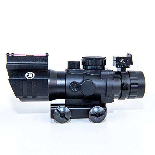 Osprey Global 4X32MDG : 4X 32 Compact Tactical Scope with 3 Color (Red Green or Blue) MIL-Dot Sight and Naturally Illuminated Fiber Optic Iron Sight