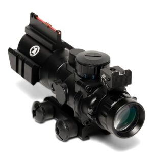 Osprey Global 4X32MDG : 4X 32 Compact Tactical Scope with 3 Color (Red Green or Blue) MIL-Dot Sight and Naturally Illuminated Fiber Optic Iron Sight