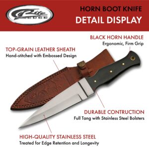 SZCO Supplies 9.25" Horn Handle Spear-Point Boot Knife with Sheath, Black, DH-8021HN