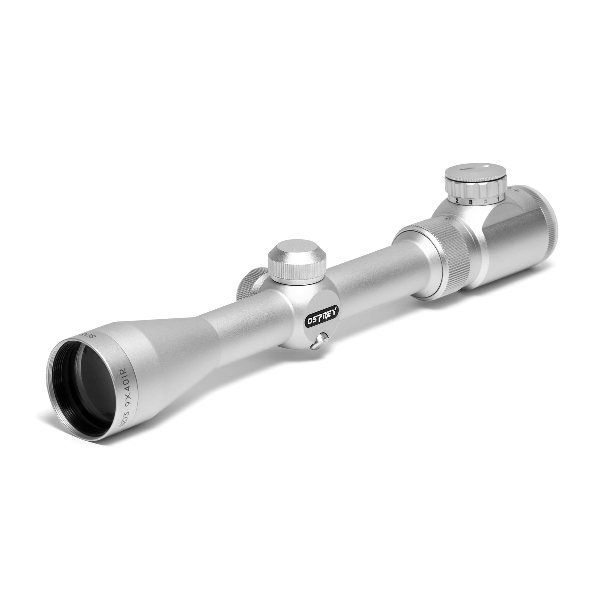 Osprey Global SDS3-9X40MDG : Osprey Standard Series 3-9X 40mm Rifle Scope with Illuminated (Red, Green, Blue) MIL-Dot Reticle -Silver - 1/4 MOA