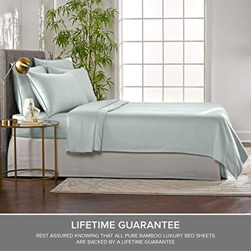 Pure Bamboo - Queen Bed Sheet Set, Genuine 100% Organic Viscose Derived from Bamboo, Luxuriously Soft & Cooling, Double Stitching, Lifetime Quality Promise (Queen, Sea Glass)