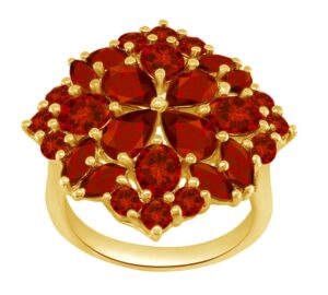 affy 5.69 ct pear, marquise & round shape simulated garnet cluster band ring in 14k yellow gold over sterling silver ring size - 4