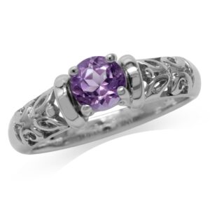 Silvershake Natural Amethyst White Gold Plated 925 Sterling Silver Filigree Solitaire Ring Size 9