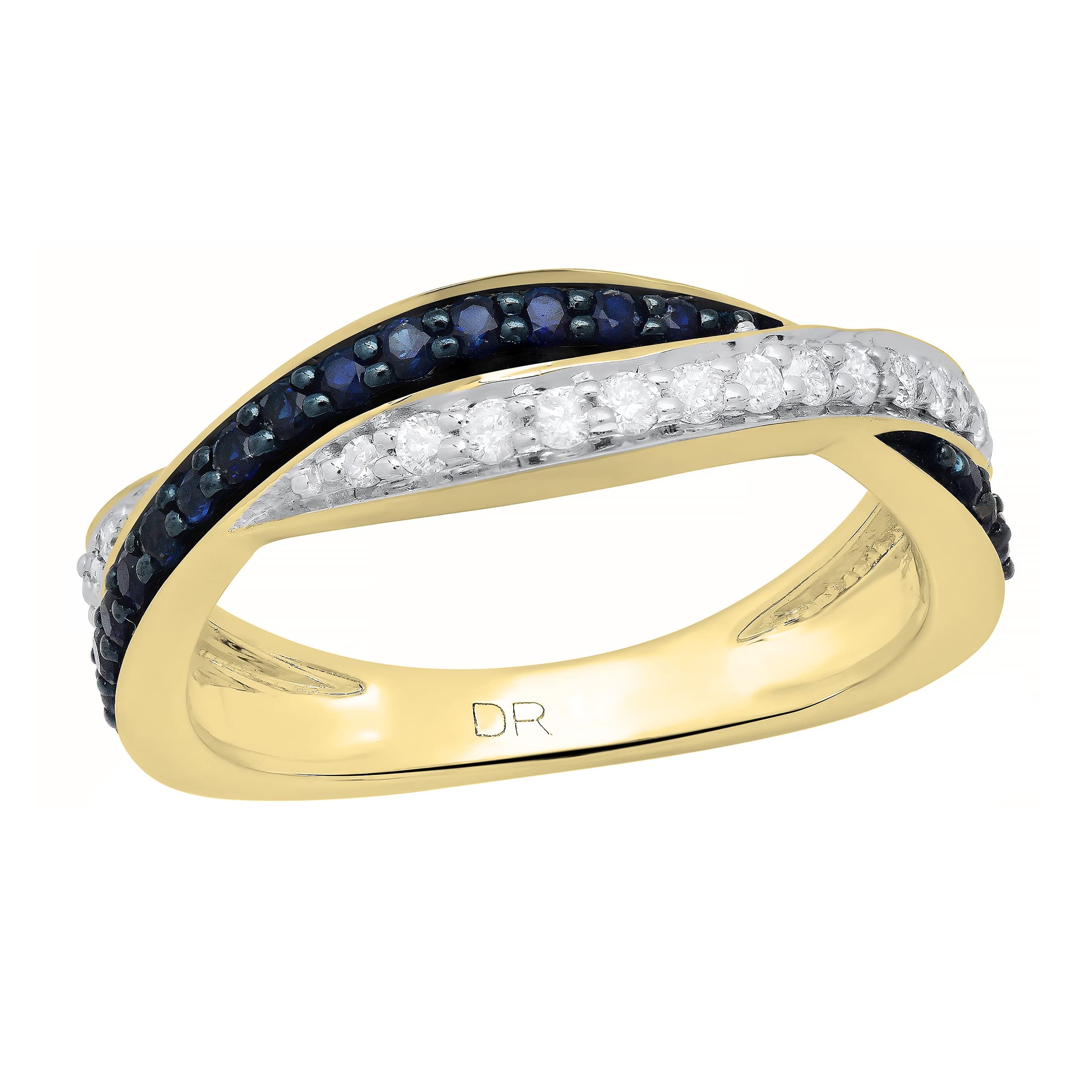 Dazzlingrock Collection Blue Sapphire & White Diamond Swirl Stackable Wedding Band in 14K Yellow Gold Size 9