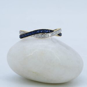 Dazzlingrock Collection Blue Sapphire & White Diamond Swirl Stackable Wedding Band in 14K Yellow Gold Size 9