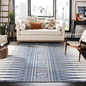 SAFAVIEH Evoke Collection 8' x 10' Ivory/Blue EVK226C Boho Non-Shedding Living Room Bedroom Dining Home Office Area Rug