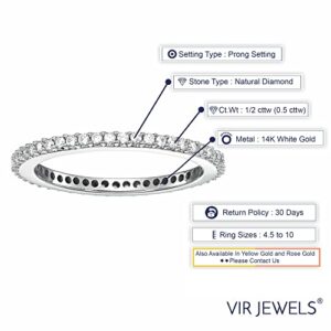 VIR JEWELS 1/2 carat (ctw) Diamond Wedding Anniversary Band for Women, Full Eternity Round Diamond Engagement Ring 14K White Gold Prong Set 0.50 cttw, Size 7