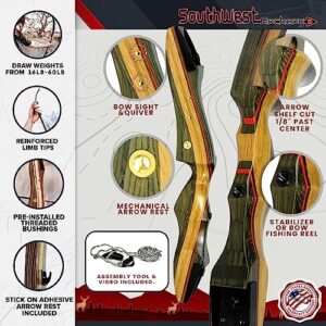 Spyder Takedown Recurve Bow - Hunting & Target Bow - Fast, Accurate, Versatile - Handcrafted Riser - Fiber Glass Maple Limbs - XL 64" Right Hand, 40lb with Stringer Tool