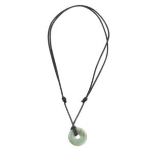 NOVICA Artisan Handmade Jewelry Jade Circular Pendant Necklace Light Green | Jade Necklace with Black Cotton Cord | Green Jade Natural Gemstone Necklace for Women | Mayan Themed Necklace from Guatemala 'Circle of Love'