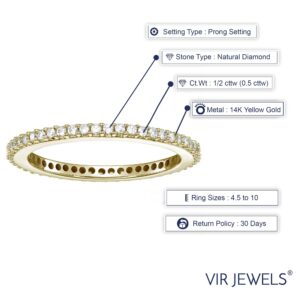 VIR JEWELS 1/2 cttw Diamond Eternity Ring for Women, Wedding Band in 14K Yellow Gold Prong Set, Size 8.5