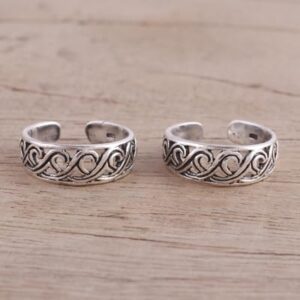 NOVICA Artisan Handcrafted Sterling Silver Toe Rings Pair of from India No Stone Wrap [width (each 2) 5 mm W] ' Fascinating Swirls' Pair