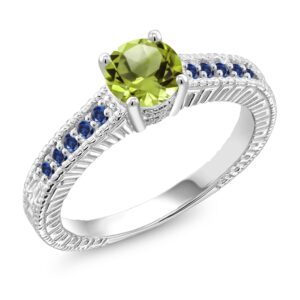 gem stone king 925 sterling silver round 6mm green peridot and blue created sapphire engagement ring for women | 1.05 cttw | gemstone birthstone | size 5,6,7,8,9