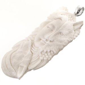 Carving Goddess Of The Hunt Buffalo Bone 925 Sterling Silver Pendant, 3 3/8"