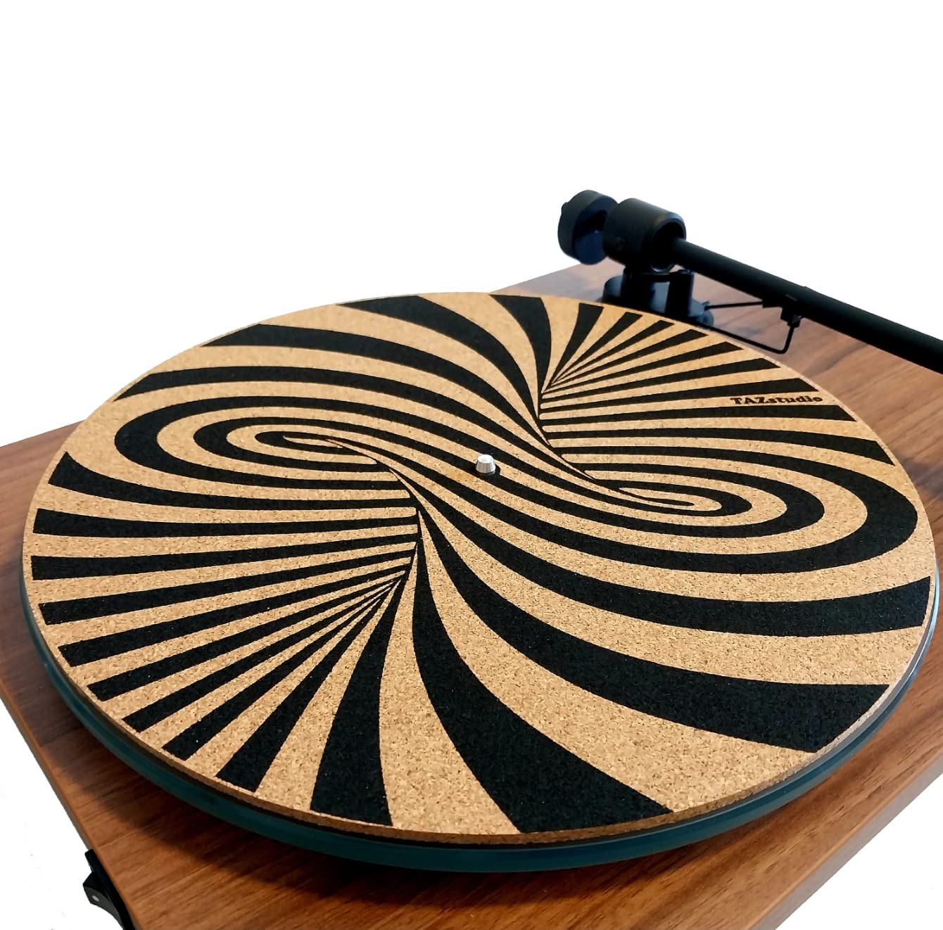 TazStudio Premium slipmat - Cork Turntable Mat for Better Sound Support on Vinyl LP Record Player - Cork mat Original Geometric Design Psychedelic Geometric spiral Art [4mm Thickness]-m7