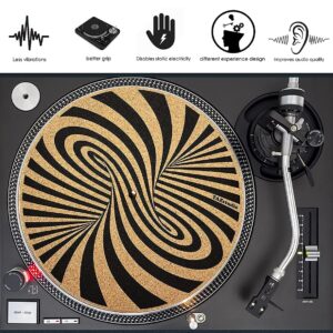 TazStudio Premium slipmat - Cork Turntable Mat for Better Sound Support on Vinyl LP Record Player - Cork mat Original Geometric Design Psychedelic Geometric spiral Art [4mm Thickness]-m7