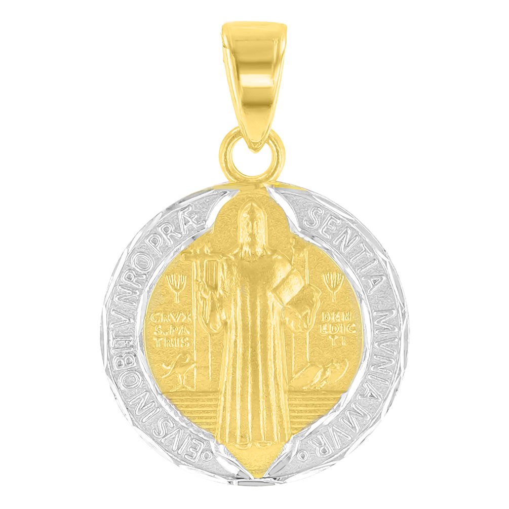 Jewelry America 14K Yellow Gold Polished and Satin St Benedict Medal Charm Saint Pendant