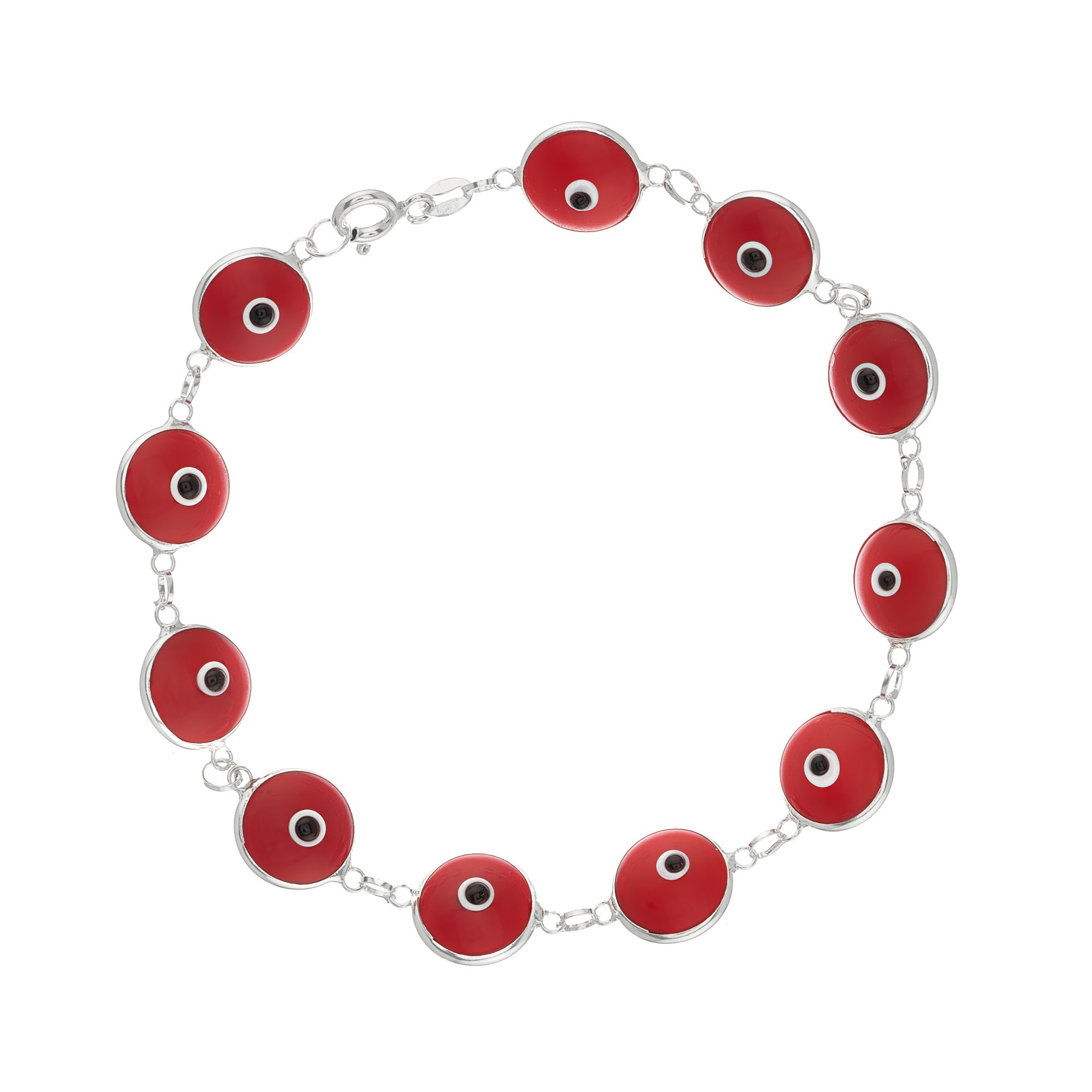 D Jewelry Red Evil Eye Bracelet on 925 Sterling Silver Bracelet (Red)