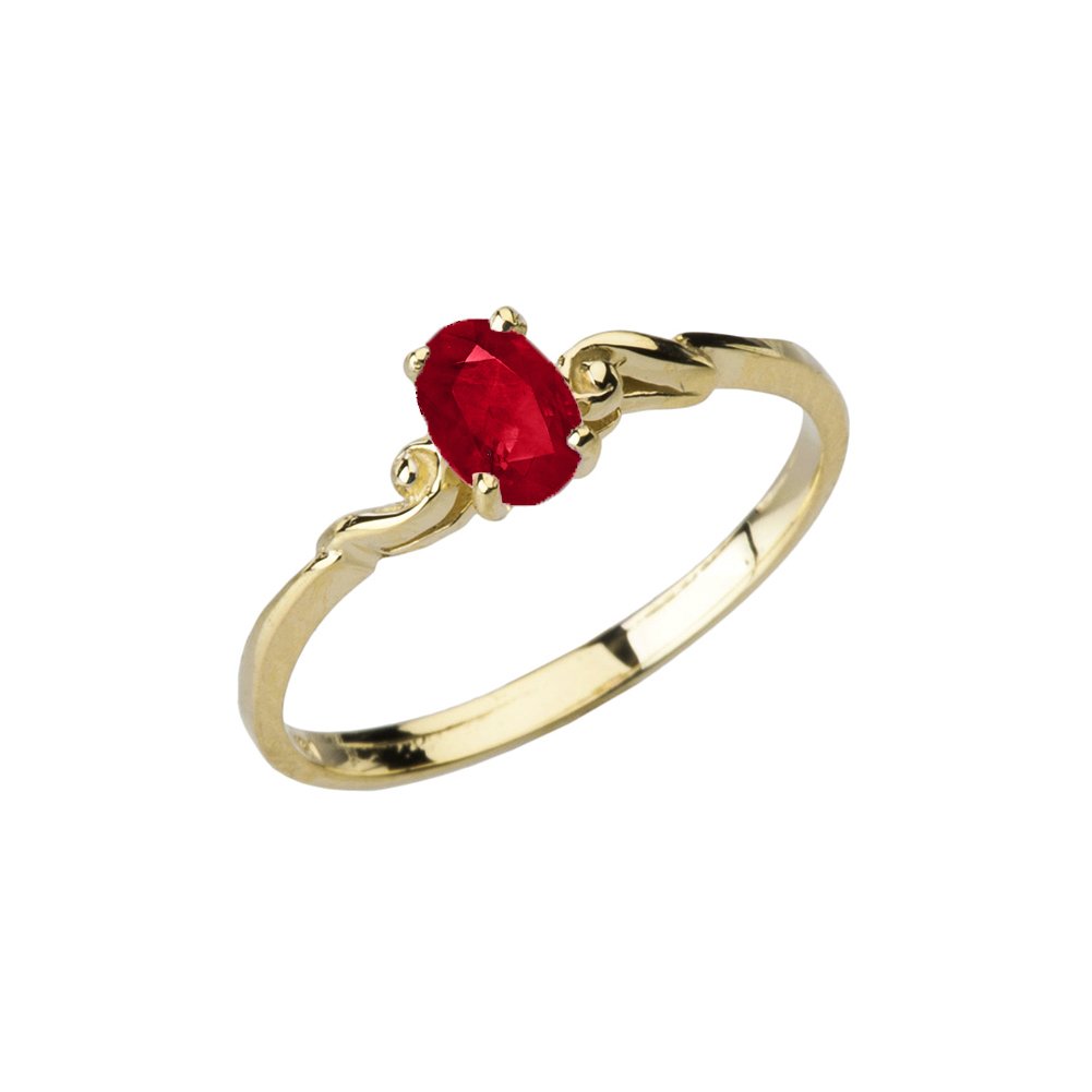 Dainty 14k Yellow Gold Genuine Ruby Swirled Engagement/Promise Solitaire Ring (Size 7)