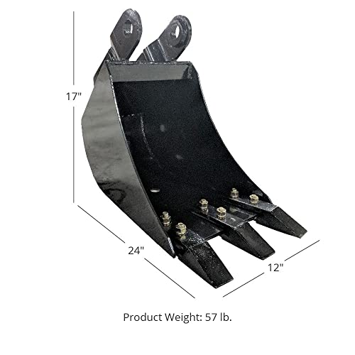 Titan Attachments 12" Fronthoe Bucket Fits Mini Skid Steer Fronthoe Backhoe Excavator, Bolt-on Forged Carbon Steel Teeth, Drainage Holes