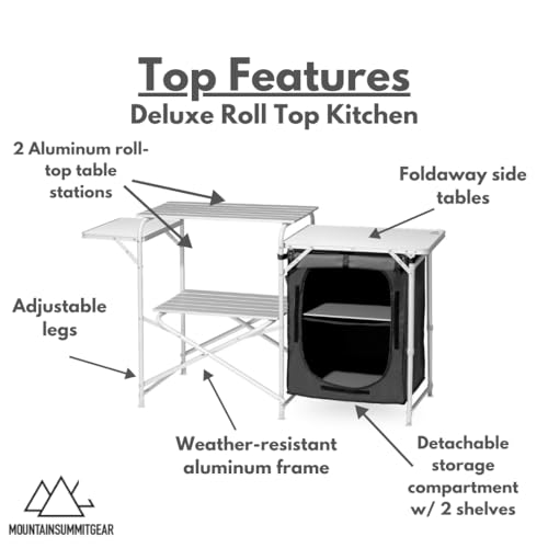 MOUNTAIN SUMMIT GEAR Deluxe Roll Top Kitchen Table for Camping made with Weather-Resistant Aluminum (by Caddis Sports Inc.)