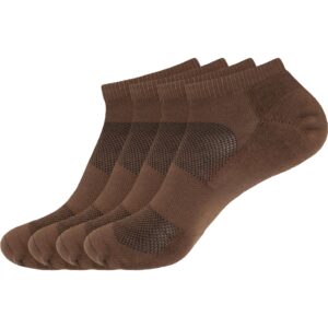 Men's Rayon from Bamboo Fiber Colored Sports Superior Wicking Athletic Ankle Socks - Brown - 4prs, Size 6-10