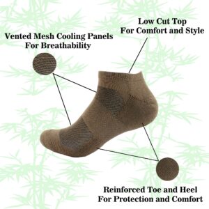 Men's Rayon from Bamboo Fiber Colored Sports Superior Wicking Athletic Ankle Socks - Brown - 4prs, Size 6-10