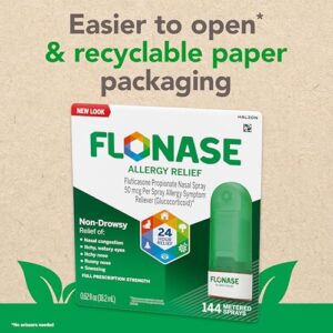 Flonase Allergy Relief Nasal Spray, 24 Hour Non Drowsy Allergy Medicine, Metered Nasal Spray - 144 Sprays (Pack of 2) - Fall and Seasonal Allergy Relief