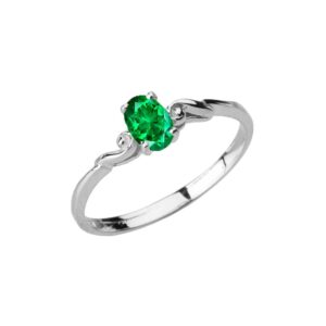 dainty 10k white gold genuine emerald swirled engagement/promise solitaire ring (size 6)