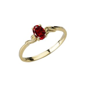 Dainty 10k Yellow Gold Genuine Garnet Swirled Engagement/Promise Solitaire Ring (Size 7)