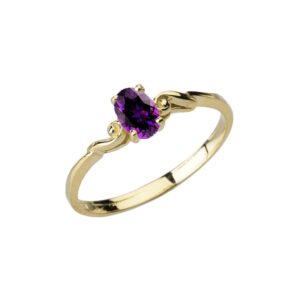 dainty 10k yellow gold genuine amethyst swirled engagement/promise solitaire ring (size 10)