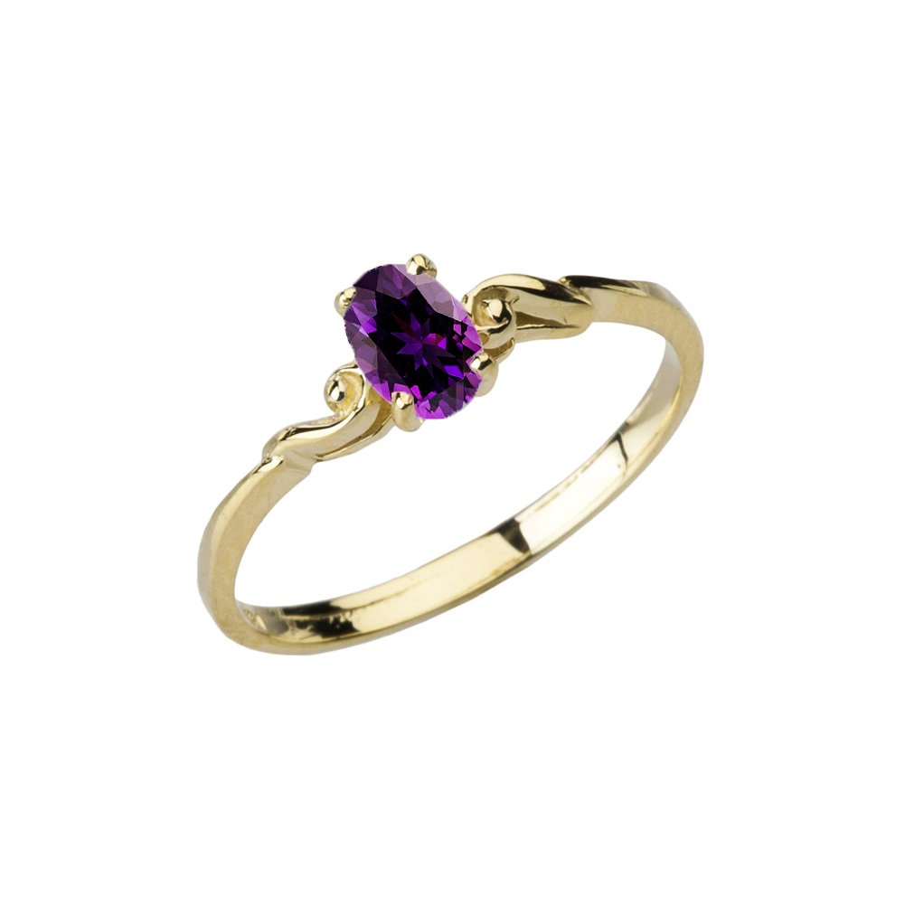 Dainty 10k Yellow Gold Genuine Amethyst Swirled Engagement/Promise Solitaire Ring (Size 10)