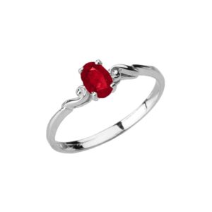 Dainty 14k White Gold Genuine Ruby Swirled Engagement/Promise Solitaire Ring (Size 9.5)