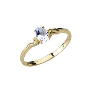 Dainty 14k Yellow Gold Genuine Aquamarine Swirled Engagement/Promise Solitaire Ring (Size 7.5)