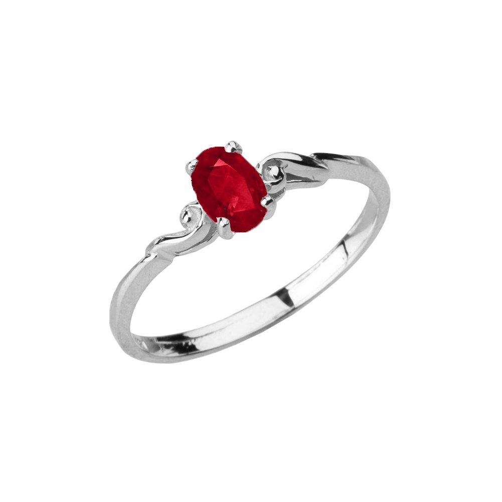 Dainty 10k White Gold Genuine Ruby Swirled Engagement/Promise Solitaire Ring (Size 8)