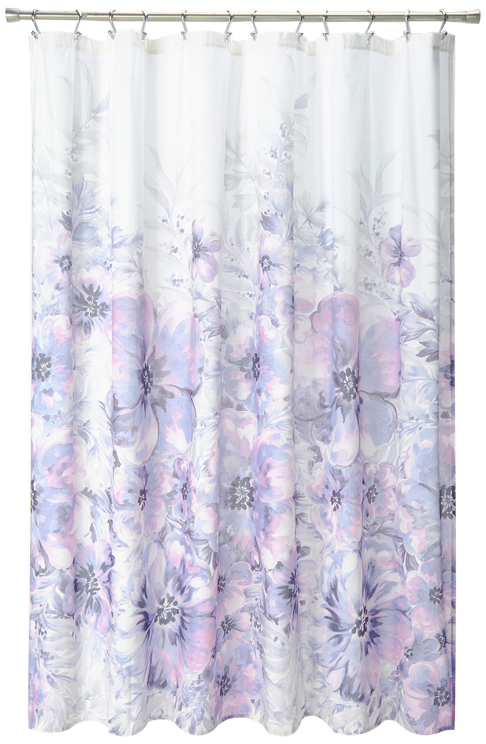 Madison Park Enza 100% Cotton Shower Curtain, Casual Large Floral Design, Modern Bathroom Decor, Machine Washable, Fabric Privacy Screen 72x72", Lilac