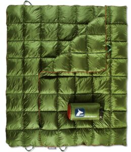 horizon hound down camping blanket - trek, green travel blanket | sustainable insulated down | lightweight & warm quilt for camping, stadium, hiking & festival | water resistant, packable & compact