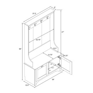 Prepac Wide Hall Tree with Shaker Doors, White