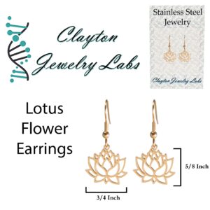 Lotus Flower Stainless Steel Dangle Earrings (Black)