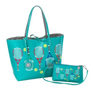 sydney love serve it up tennis reversible tote & wristlet, turquoise/stripes