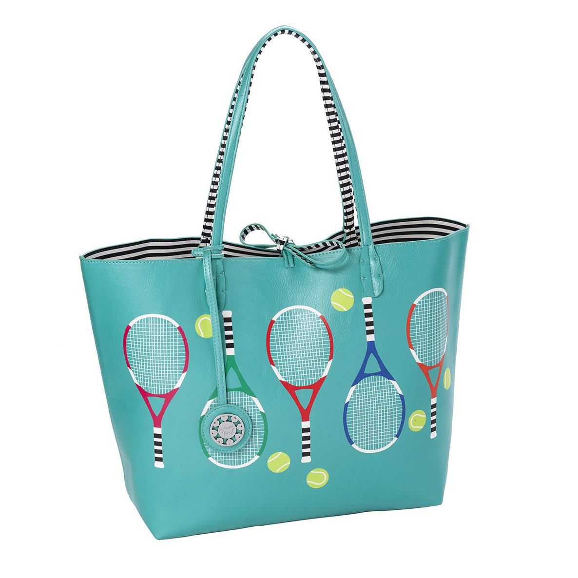 Sydney Love Serve It Up Tennis Reversible Tote & Wristlet, Turquoise/Stripes