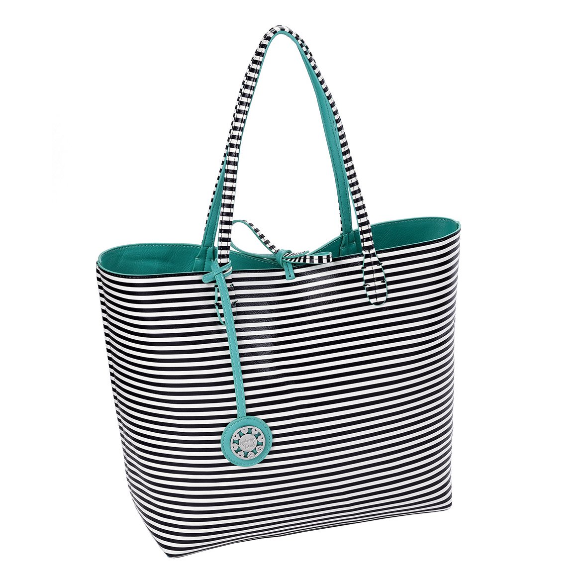 Sydney Love Serve It Up Tennis Reversible Tote & Wristlet, Turquoise/Stripes