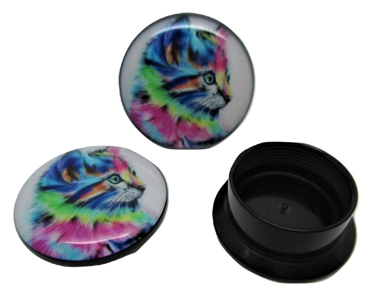 Pierced Republic Colorful Kitten Ear Plugs - Acrylic - Screw-On - New *Pair* - 8 Sizes (2 Gauge (6mm))