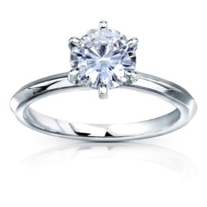 Kobelli Classic Solitaire Round Brilliant Moissanite Engagement Ring 1 Carat 14k White Gold (DEF, VS), 6.5