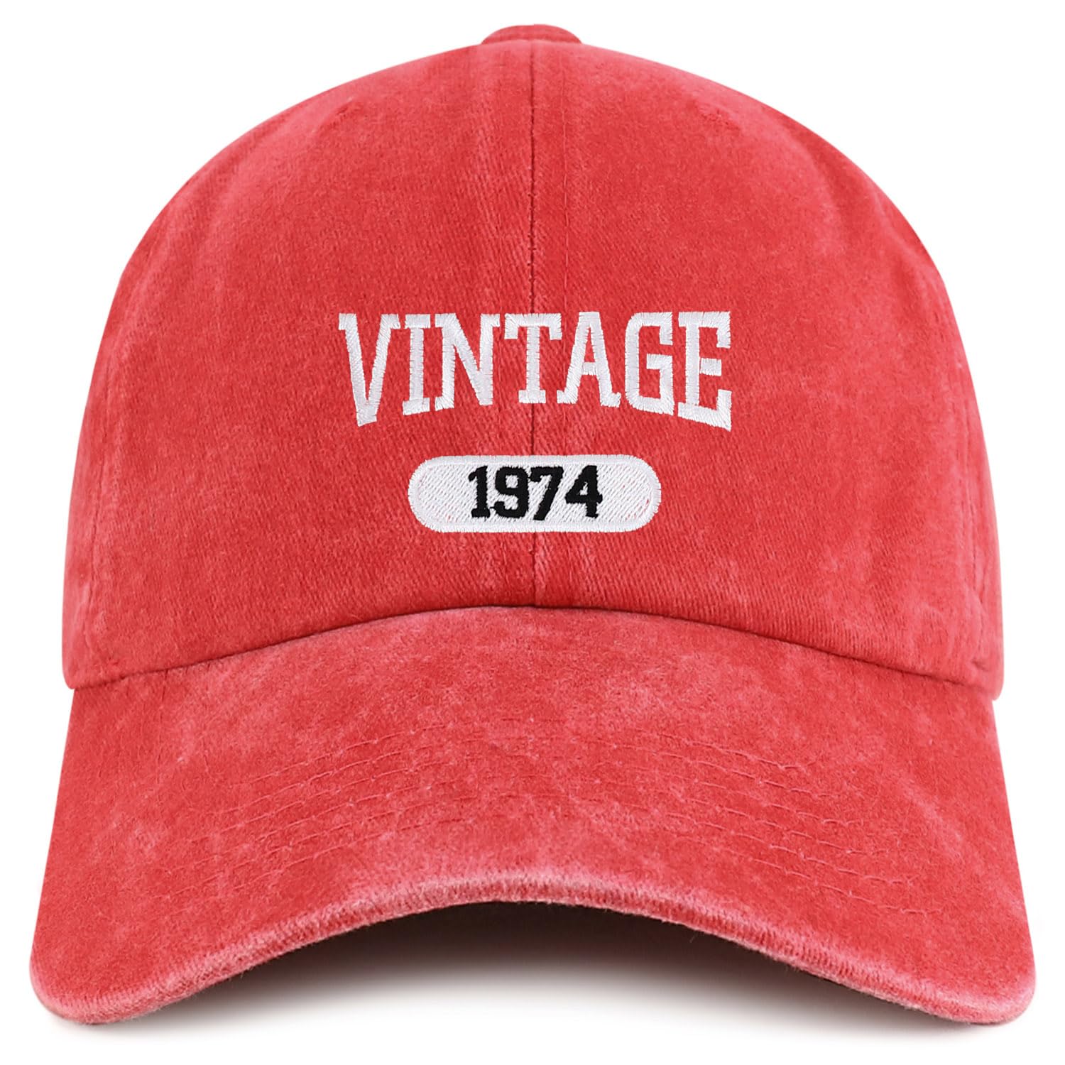 Trendy Apparel Shop Vintage 1974 Embroidered 50th Birthday Soft Crown Washed Cotton Cap - Red