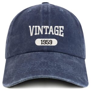 trendy apparel shop vintage 1959 embroidered 65th birthday soft crown washed cotton cap - navy