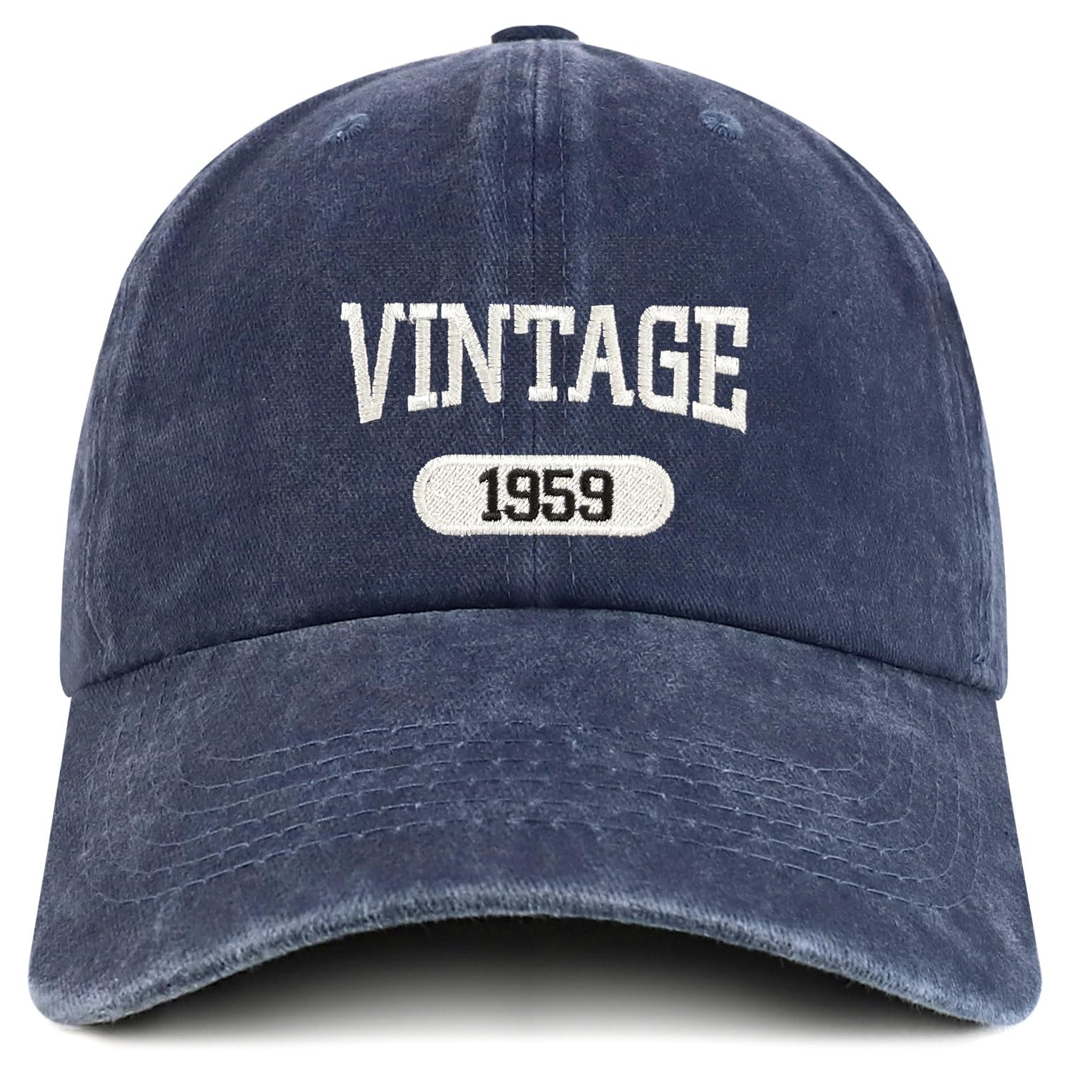 Trendy Apparel Shop Vintage 1959 Embroidered 65th Birthday Soft Crown Washed Cotton Cap - Navy